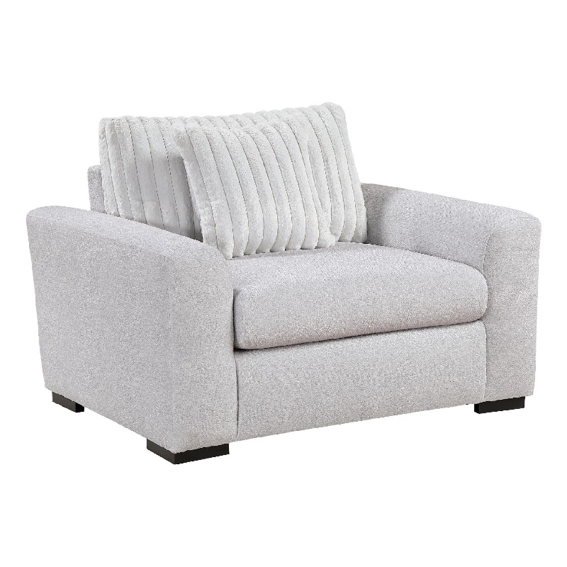 Zian Armchair w Pillow- Foam Cushions- Light Gray Microfiber and Corduroy