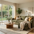 Seya Sleeper L Sectional Sofa- Storage Chaise- Green Corduroy- 93 Inch