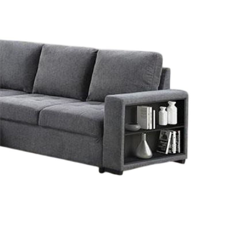 Stila Sleeper Sectional Sofa with Storage Chaise- 128 Inch Dark Gray