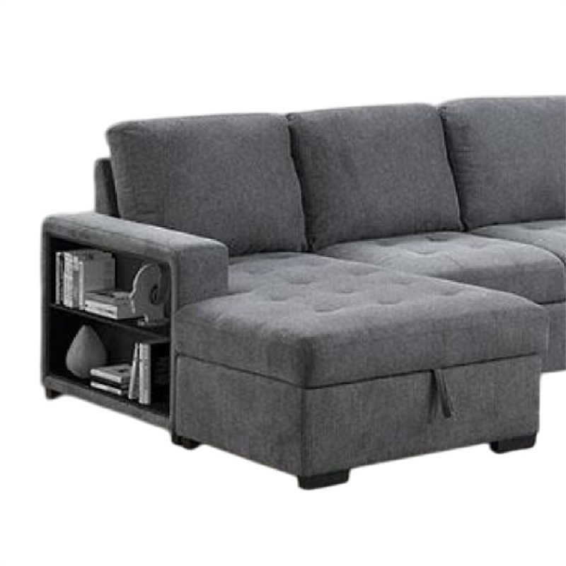 Stila Sleeper Sectional Sofa with Storage Chaise- 128 Inch Dark Gray