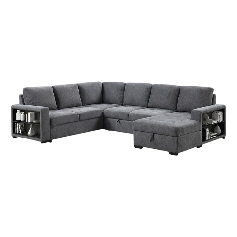 Stila Sleeper Sectional Sofa with Storage Chaise- 128 Inch Dark Gray