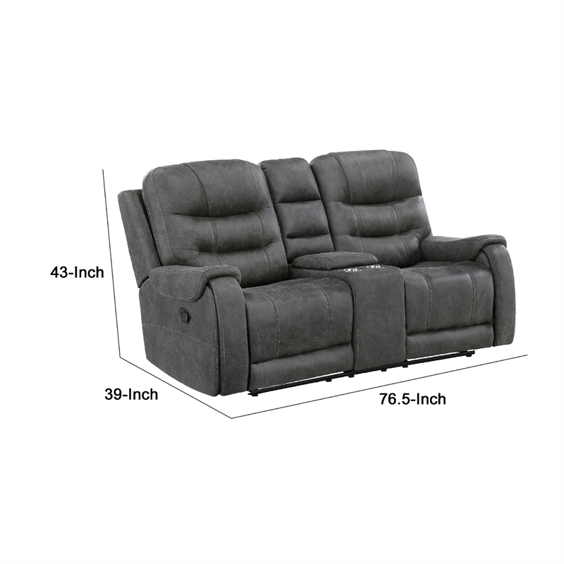 Erron Manual Reclining Loveseat w Console- Cupholders- Dark Gray Microfiber