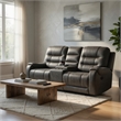 Erron Manual Reclining Loveseat w Console- Cupholders- Dark Gray Microfiber