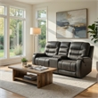 Erron Manual Reclining Loveseat w Console- Cupholders- Dark Gray Microfiber