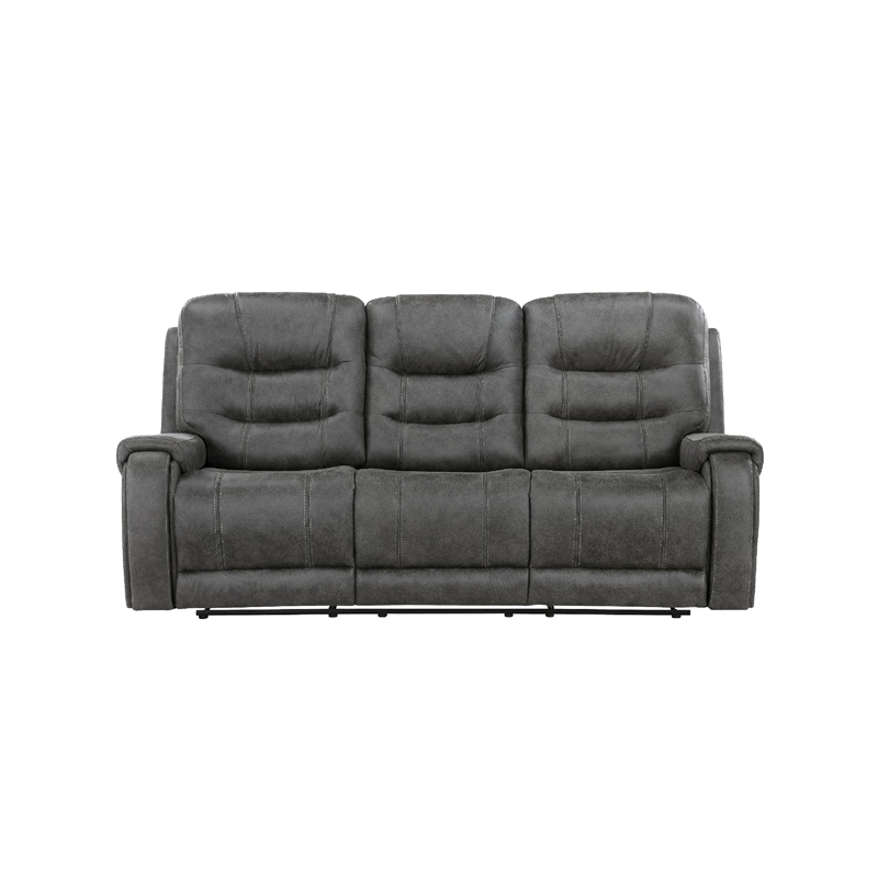 Erron Manual Reclining Sofa- 3 Seater- Dark Gray Polished Microfiber