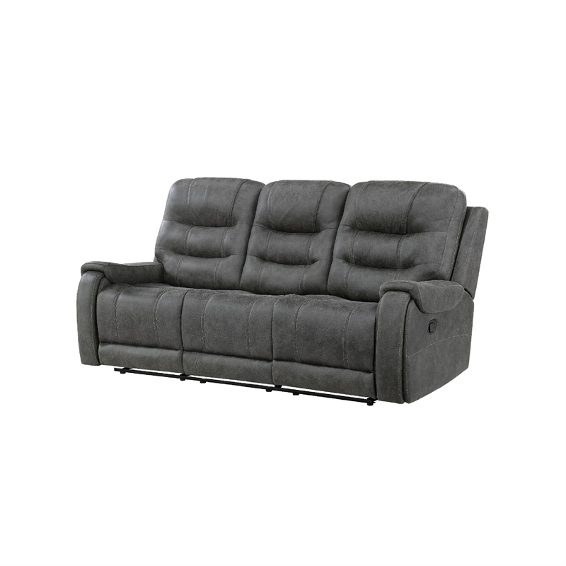 Erron Manual Reclining Sofa- 3 Seater- Dark Gray Polished Microfiber
