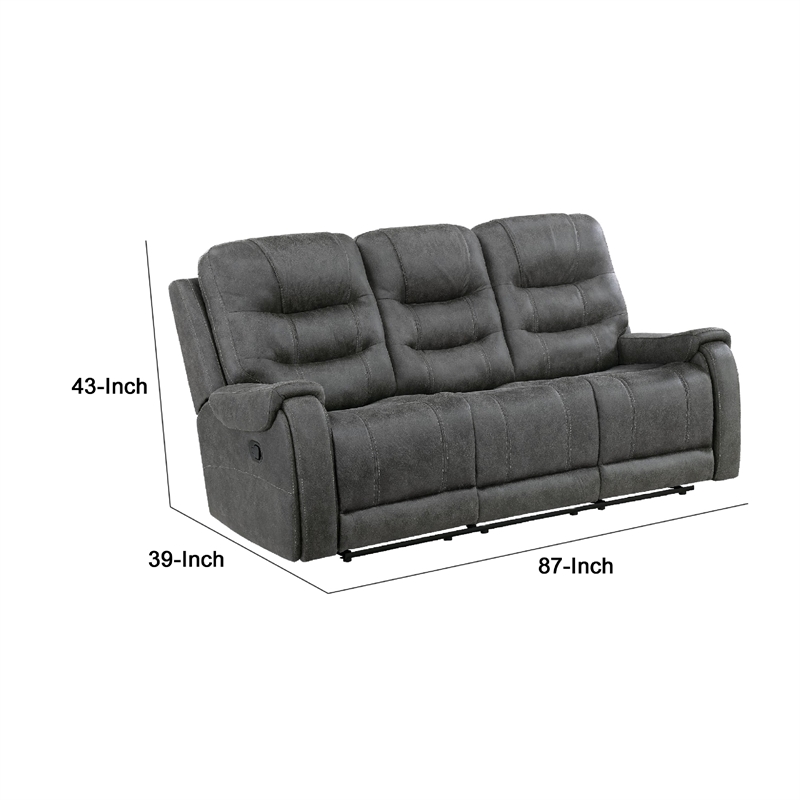 Erron Manual Reclining Sofa- 3 Seater- Dark Gray Polished Microfiber