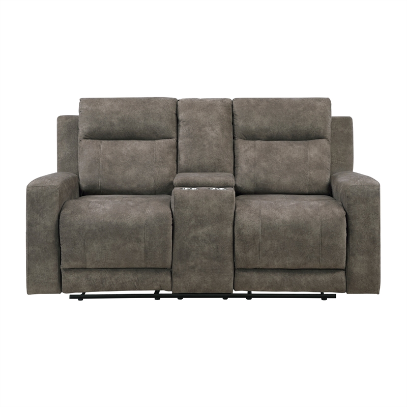 Diti Manual Reclining Loveseat w Console- Cupholders- Brown Microfiber
