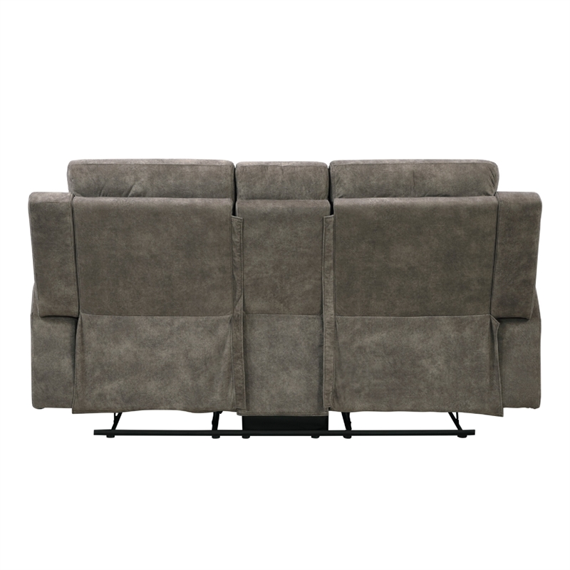Diti Manual Reclining Loveseat w Console- Cupholders- Brown Microfiber