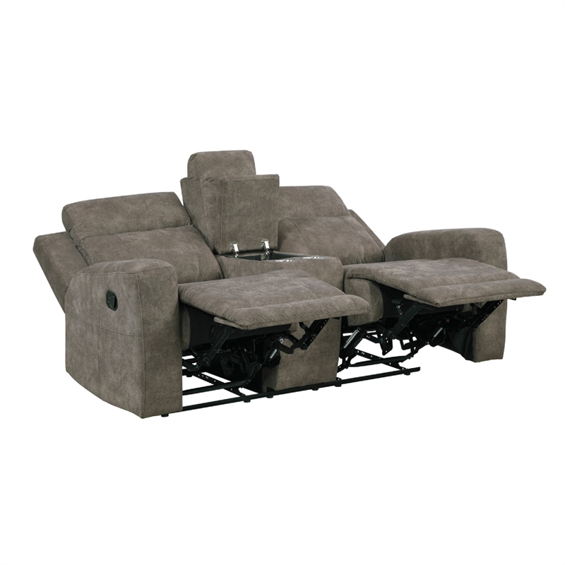 Diti Manual Reclining Loveseat w Console- Cupholders- Brown Microfiber