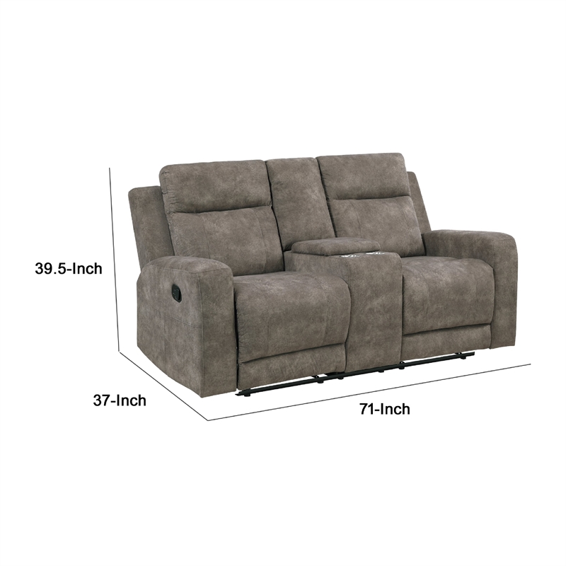 Diti Manual Reclining Loveseat w Console- Cupholders- Brown Microfiber