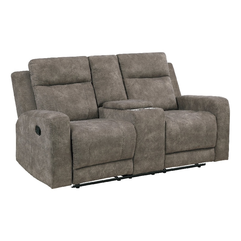 Diti Manual Reclining Loveseat w Console- Cupholders- Brown Microfiber