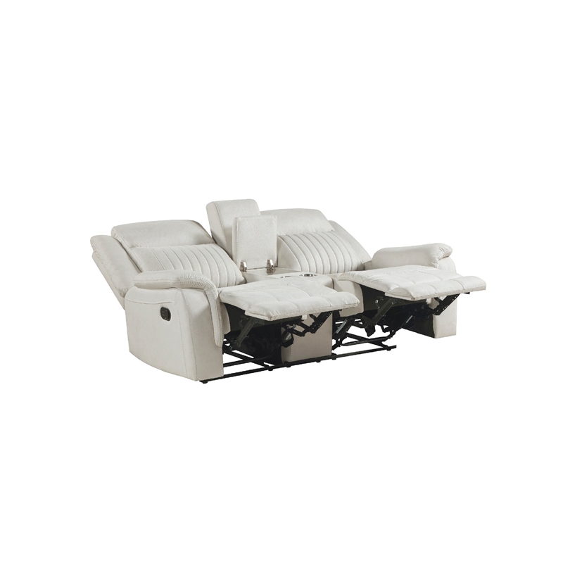 Lenny Manual Recliner Loveseat w Cupholder Console- Beige Microfiber