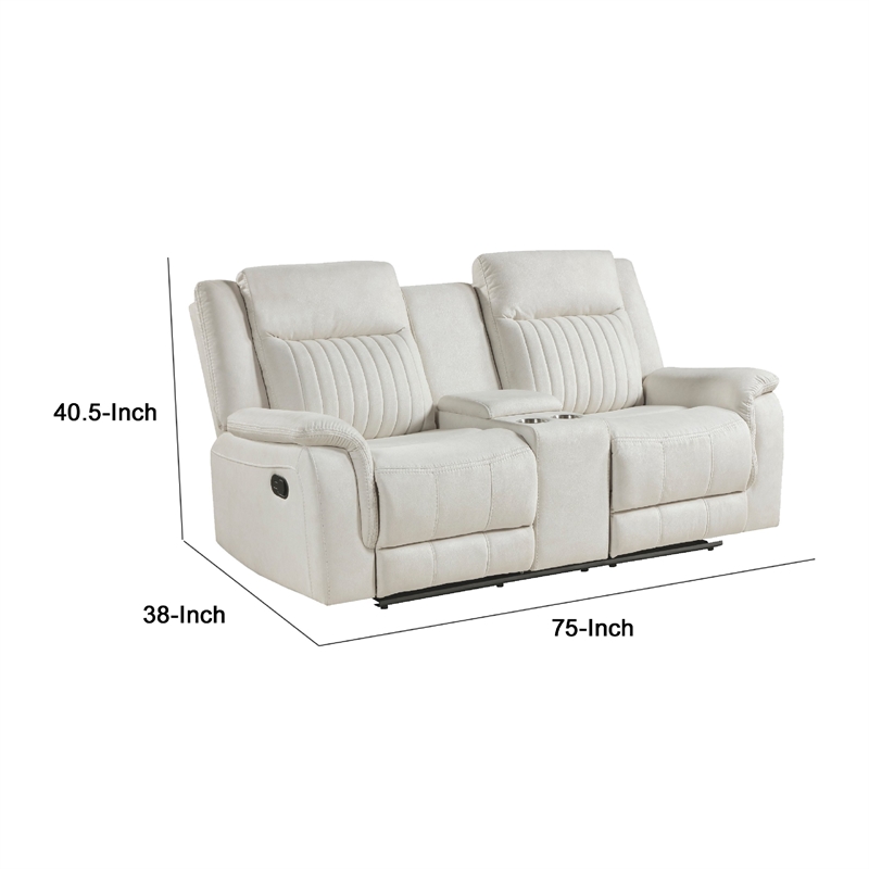 Lenny Manual Recliner Loveseat w Cupholder Console- Beige Microfiber