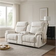 Lenny Manual Recliner Loveseat w Cupholder Console- Beige Microfiber