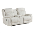 Lenny Manual Recliner Loveseat w Cupholder Console- Beige Microfiber