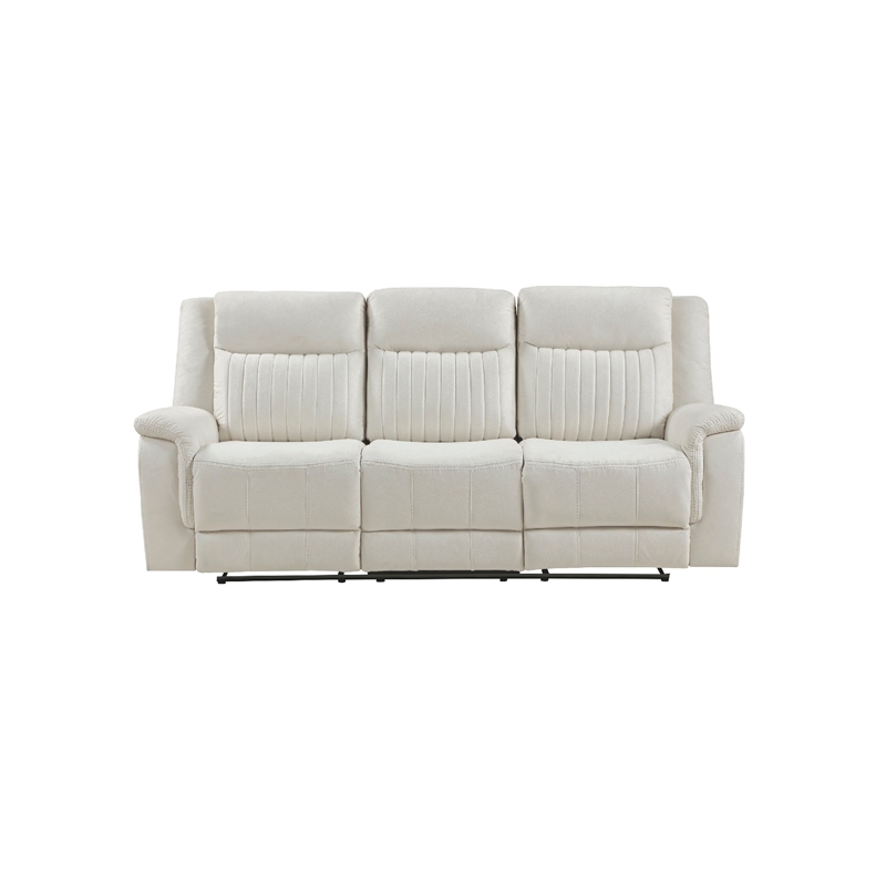 Lenny Manual Recliner Sofa- 3 Seater- Channeled Back- Beige Microfiber