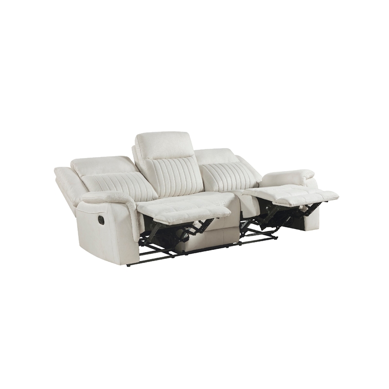 Lenny Manual Recliner Sofa- 3 Seater- Channeled Back- Beige Microfiber