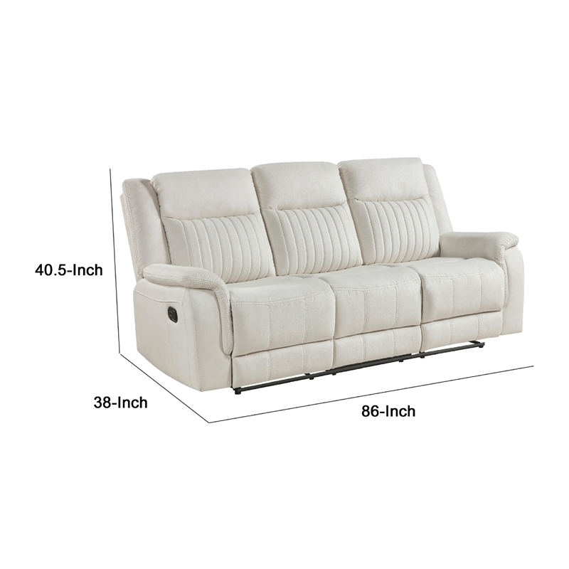 Lenny Manual Recliner Sofa- 3 Seater- Channeled Back- Beige Microfiber