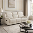 Lenny Manual Recliner Sofa- 3 Seater- Channeled Back- Beige Microfiber