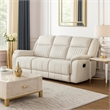 Lenny Manual Recliner Sofa- 3 Seater- Channeled Back- Beige Microfiber
