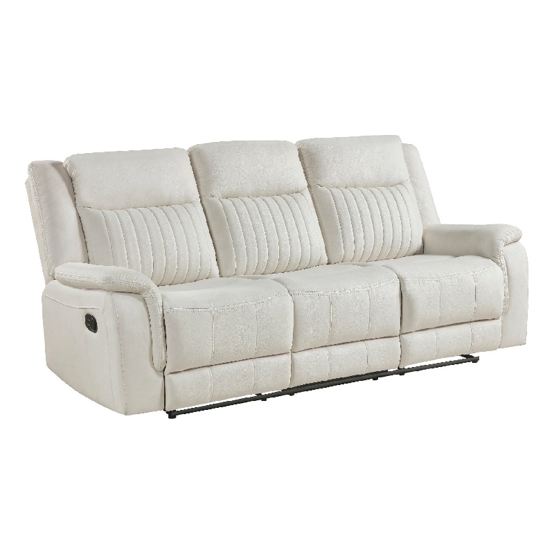 Lenny Manual Recliner Sofa- 3 Seater- Channeled Back- Beige Microfiber