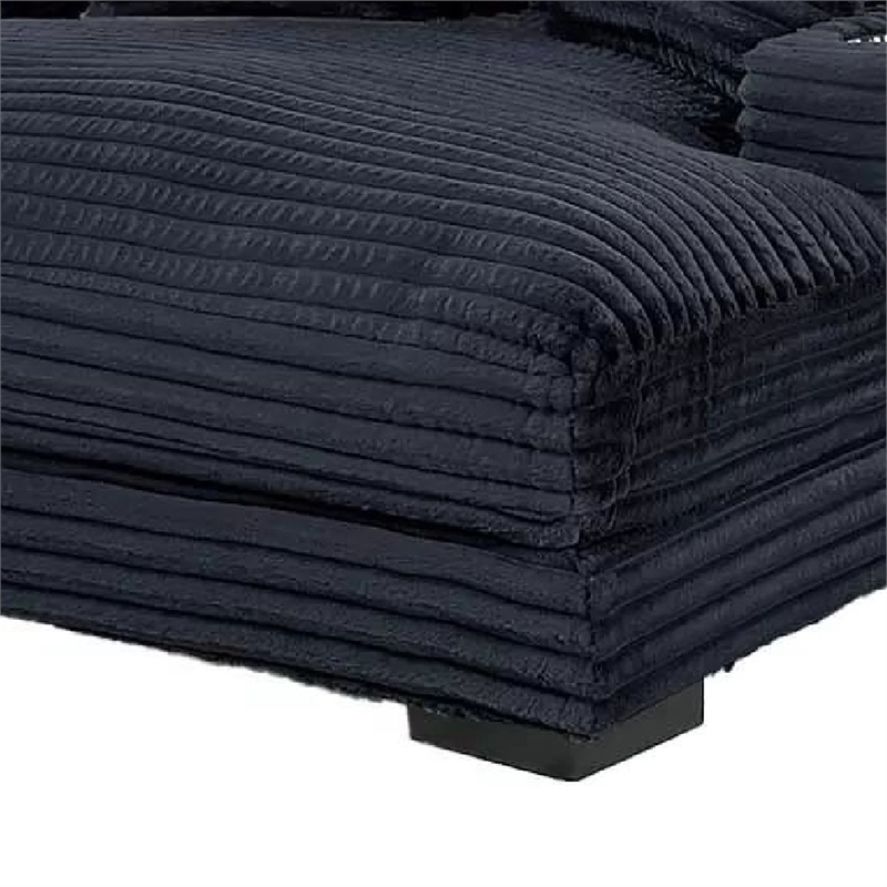 Terra Chaise Lounger- Cup Holder and USB Ports- Black Corduroy Fabric