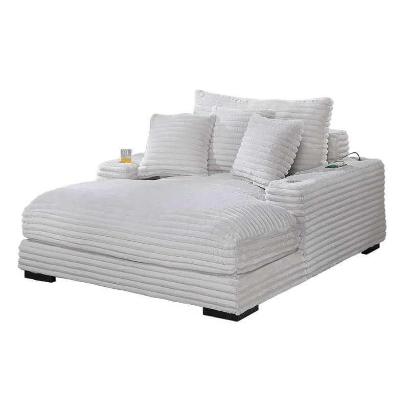 Terra Chaise Lounger- Cup Holder and USB Ports- Taupe Corduroy Fabric