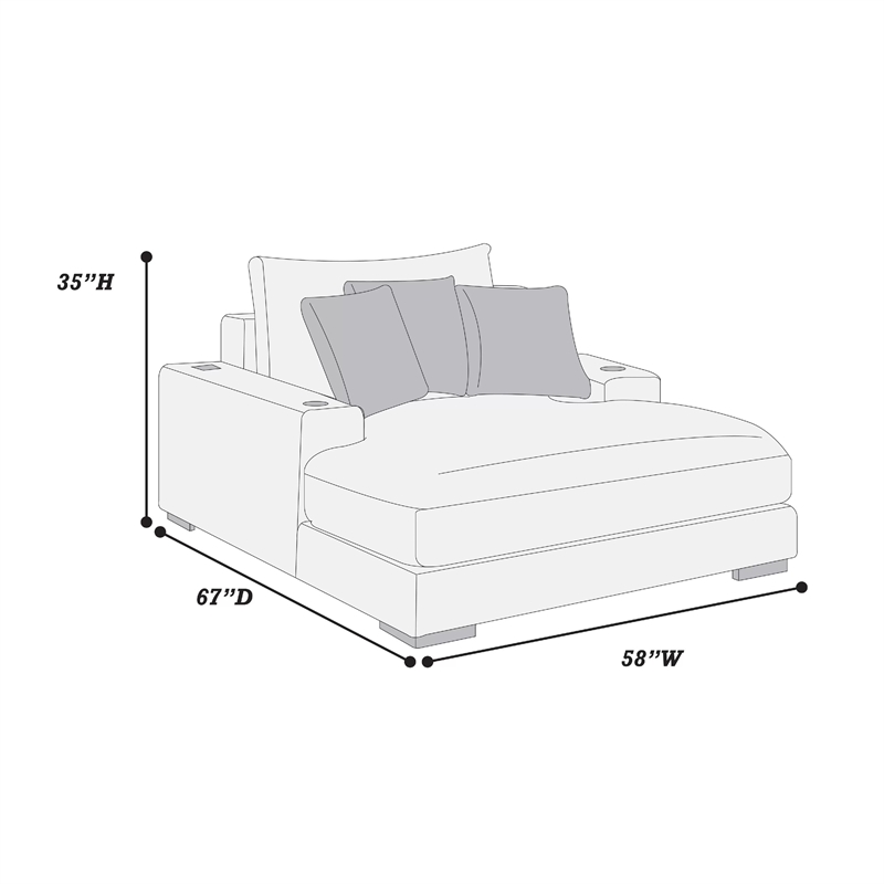 Terra Chaise Lounger- Cup Holder and USB Ports- Taupe Corduroy Fabric