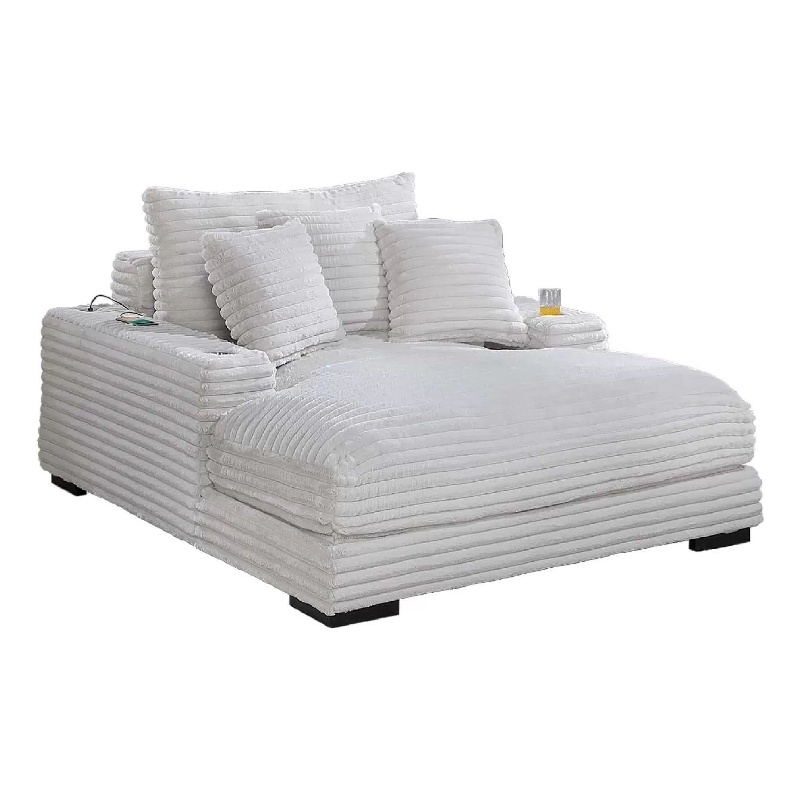 Terra Chaise Lounger- Cup Holder and USB Ports- Taupe Corduroy Fabric