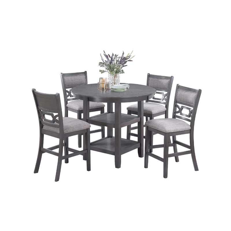 Sienna 5pc Counter-Height Table Set- 4 Chairs- 2 Shelves- Gray Wood