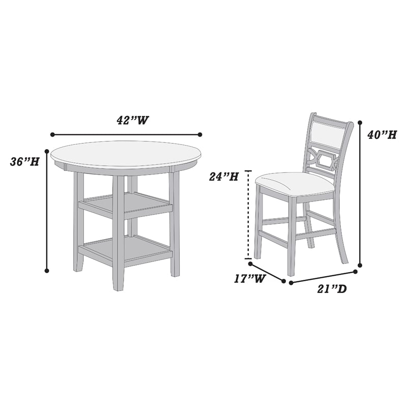 Sienna 5pc Counter-Height Table Set- 4 Chairs- 2 Shelves- Gray Wood