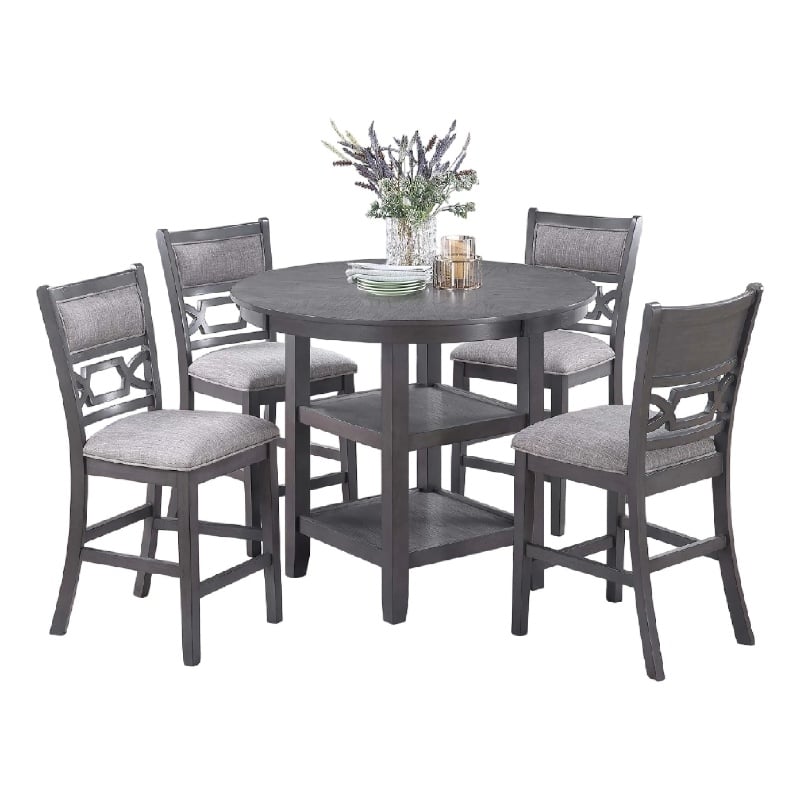 Sienna 5pc Counter-Height Table Set- 4 Chairs- 2 Shelves- Gray Wood
