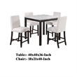 Wesley 5pc Dining Table Set- White Faux-Leather- Faux Marble- Dark Brown