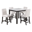 Wesley 5pc Dining Table Set- White Faux-Leather- Faux Marble- Dark Brown