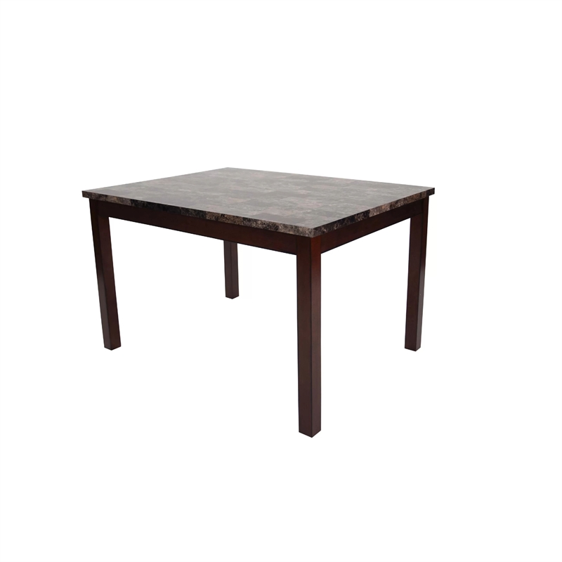 Wesley 5pc Dining Table Set- Black Faux-Leather- Faux Marble- Cherry Brown
