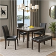 Wesley 5pc Dining Table Set- Black Faux-Leather- Faux Marble- Cherry Brown