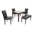 Wesley 5pc Dining Table Set- Black Faux-Leather- Faux Marble- Cherry Brown