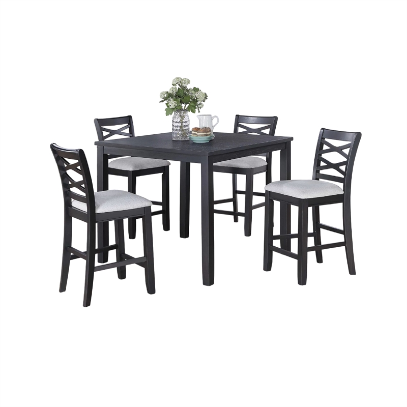 Derry 5pc Counter-Height Dining Table and 4 Chairs Set- Gray Rubberwood