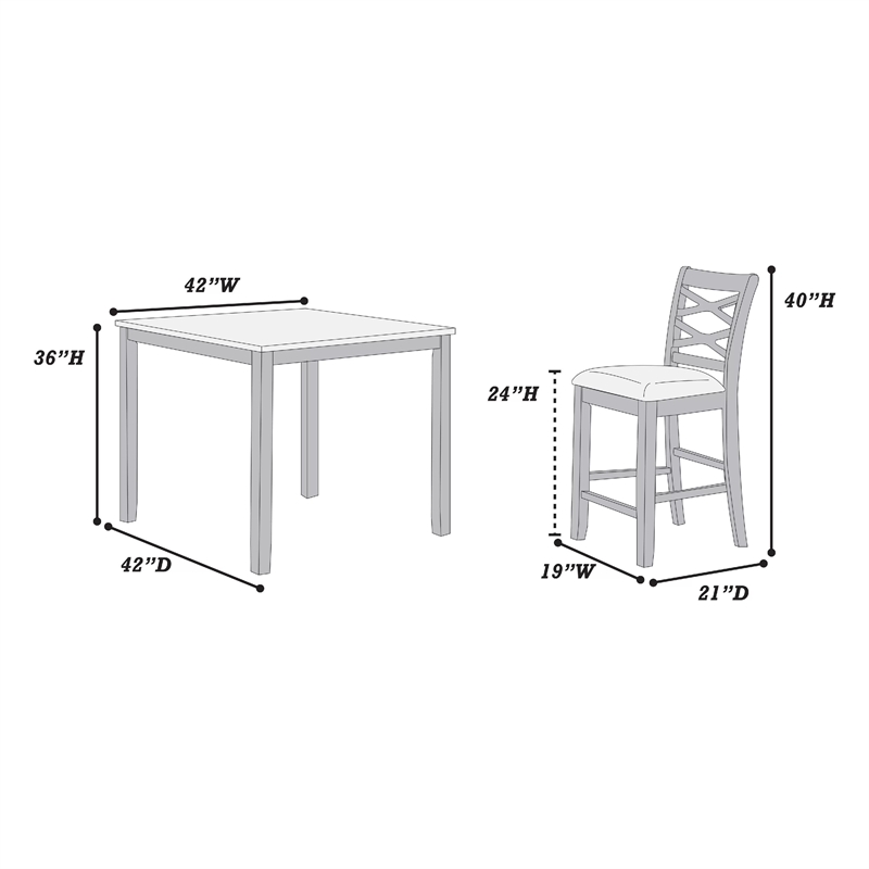 Derry 5pc Counter-Height Dining Table and 4 Chairs Set- Gray Rubberwood