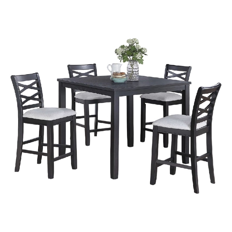 Derry 5pc Counter-Height Dining Table and 4 Chairs Set- Gray Rubberwood