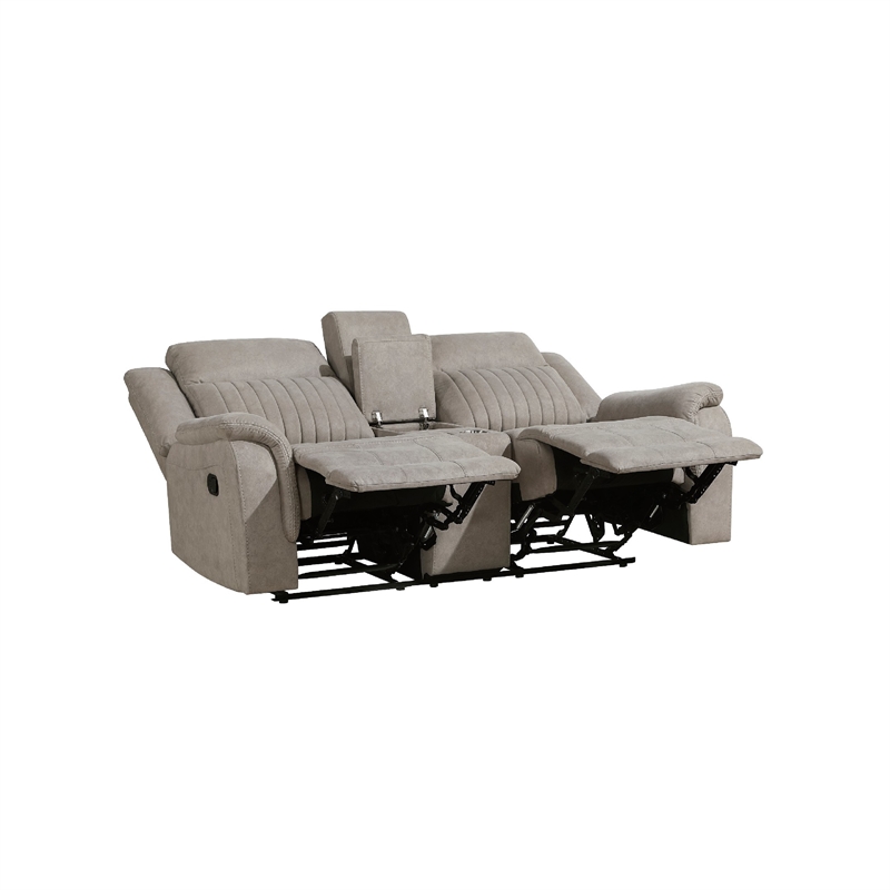 Lenny Manual Recliner Loveseat w Cupholder Console- Gray Microfiber