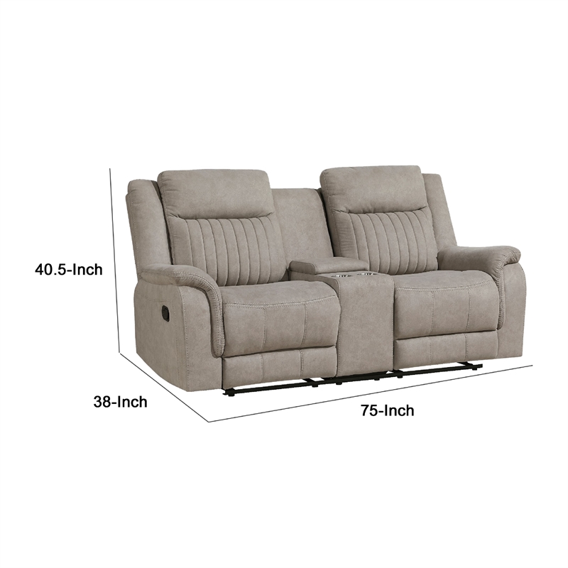 Lenny Manual Recliner Loveseat w Cupholder Console- Gray Microfiber