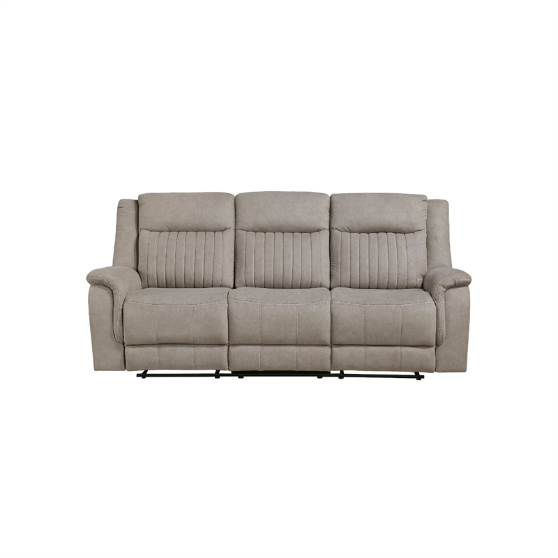 Lenny Manual Recliner Sofa- 3 Seater- Channeled Back- Gray Microfiber