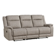 Lenny Manual Recliner Sofa- 3 Seater- Channeled Back- Gray Microfiber