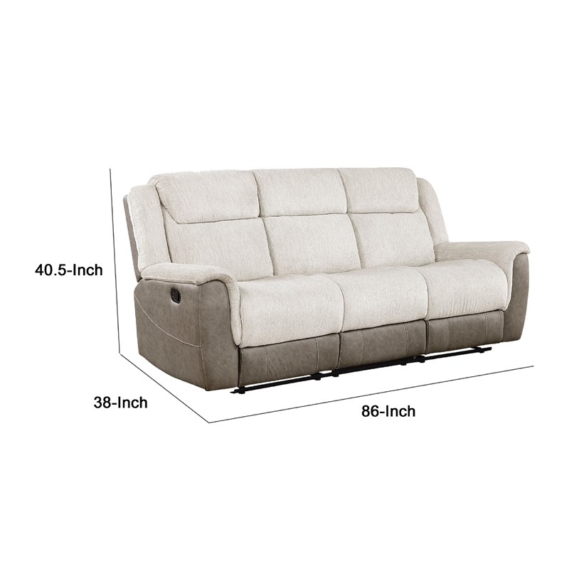 Feo Double Manual Reclining Sofa- Beige and Gray Chenille- Foam Cushions