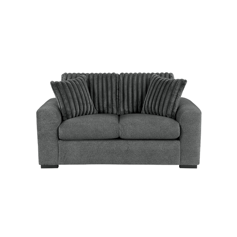 Zian Loveseat- Dark Gray Microfiber and Corduroy- 2 Matching Pillows- 66 Inch