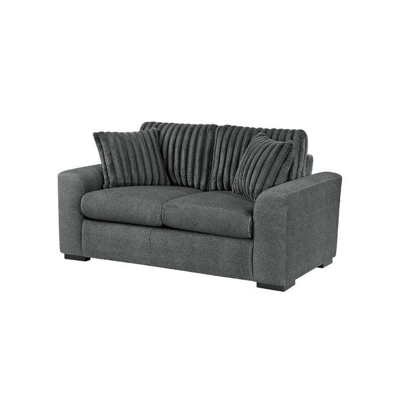 Zian Loveseat- Dark Gray Microfiber and Corduroy- 2 Matching Pillows- 66 Inch