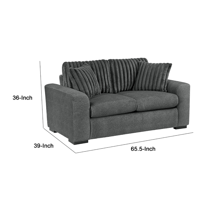 Zian Loveseat- Dark Gray Microfiber and Corduroy- 2 Matching Pillows- 66 Inch
