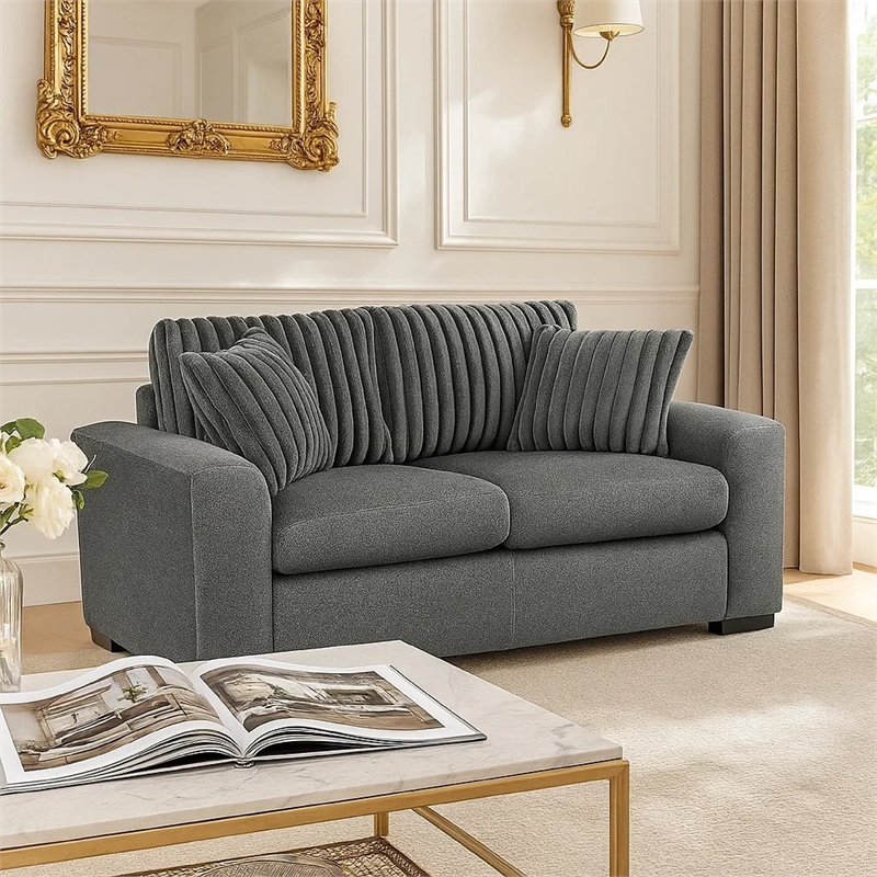 Zian Loveseat- Dark Gray Microfiber and Corduroy- 2 Matching Pillows- 66 Inch